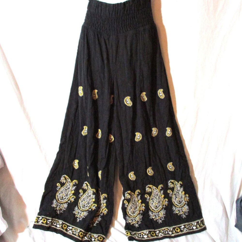NEW ANTHROPOLOGIE Embroidered PAISLEY Pant  Boho Festival Hippy S Black